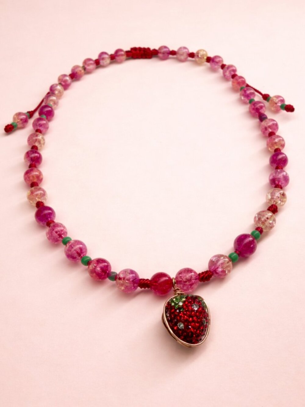 Strawberry Charm Necklace 🍓 Pink Beaded Kawaii Jewelry|Cute Aesthetic Necklace